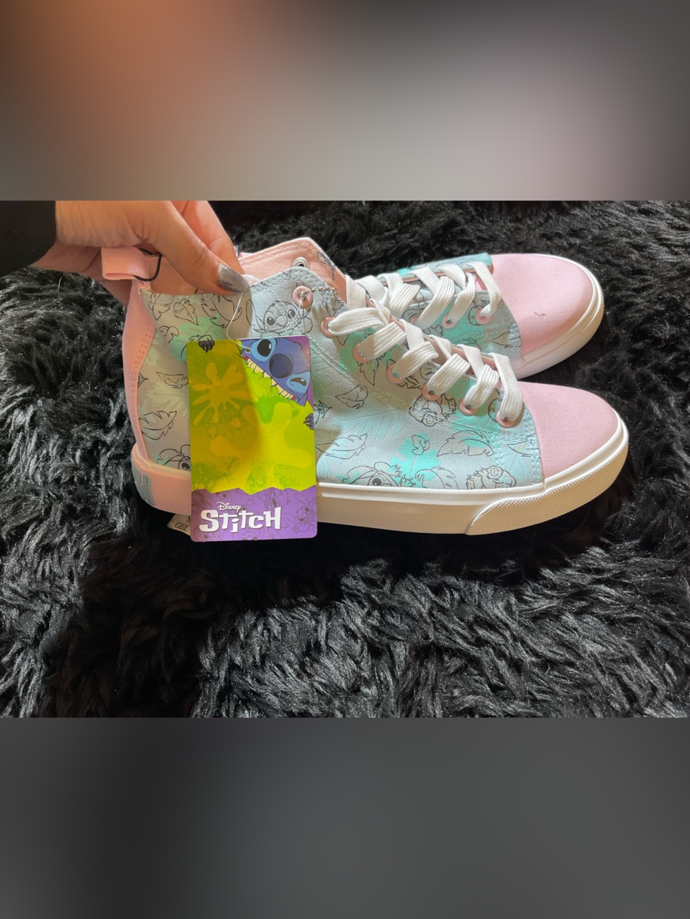 Stitch Pastel High-Top Sneakers for Women - Pink & Mint